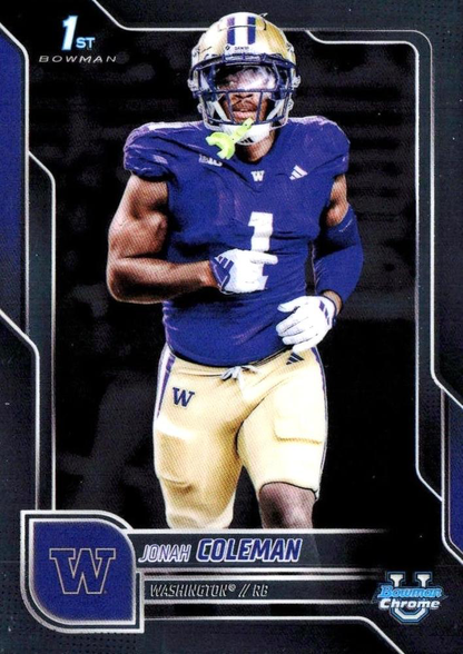 2025 Topps Bowman U Chrome Jonah Coleman 1st #18 Washington Huskies