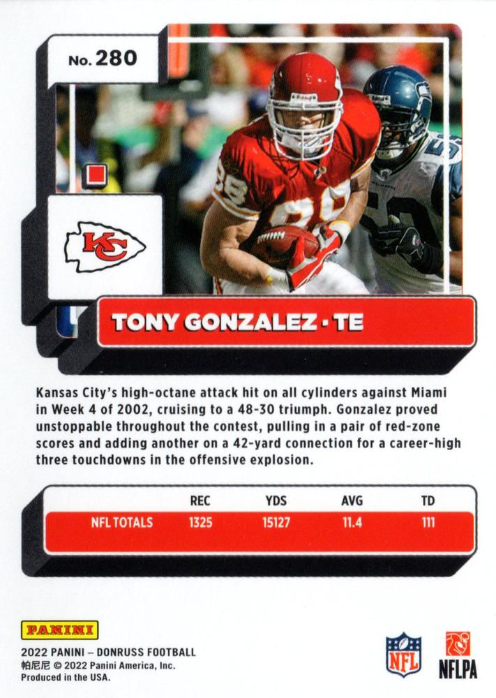 2022 Panini Donruss Tony Gonzalez #280 Kansas City Chiefs