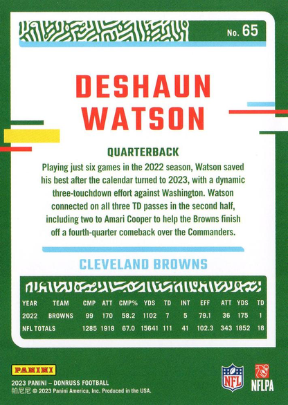 2023 Panini Donruss Deshaun Watson #65 Cleveland Browns