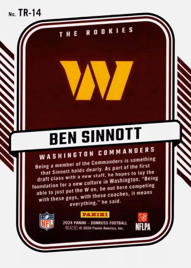 2024 Panini Donruss The Rookies Ben Sinnott #TR-14 Washington Commanders