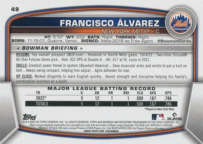 2023 Topps Bowman Francisco Alvarez RC New York Mets #49