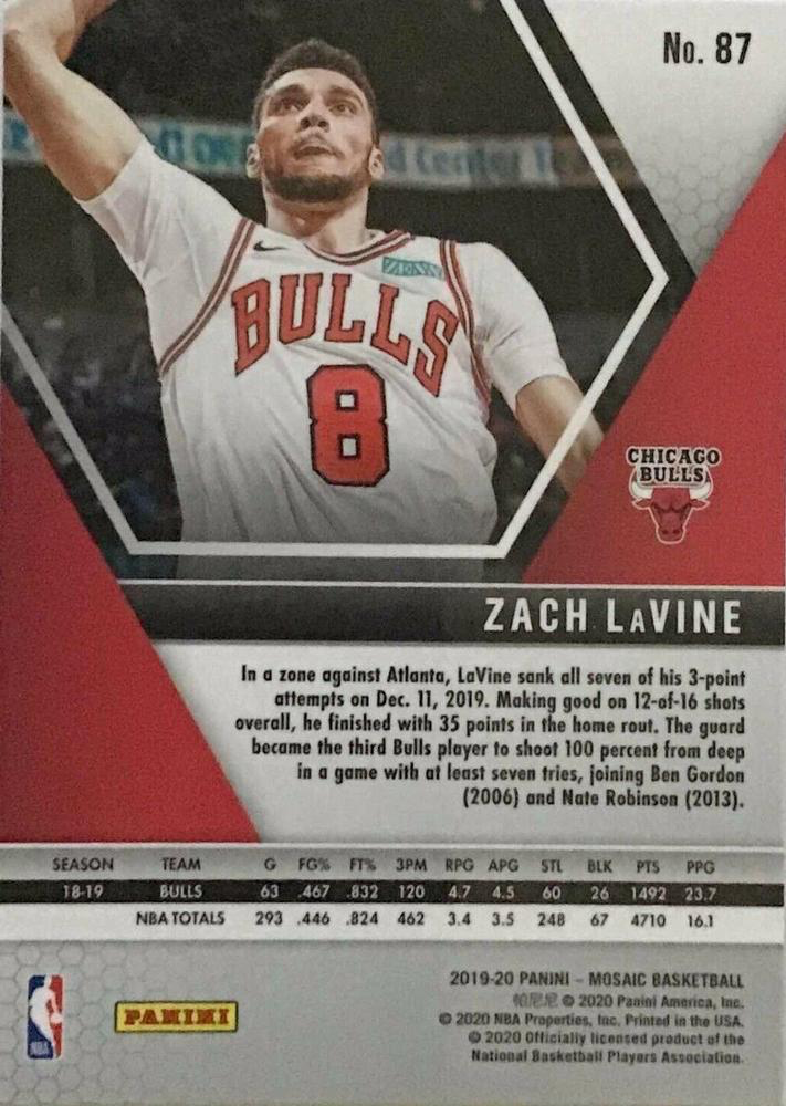 2019 Panini Mosaic Zach LaVine #87 Chicago Bulls