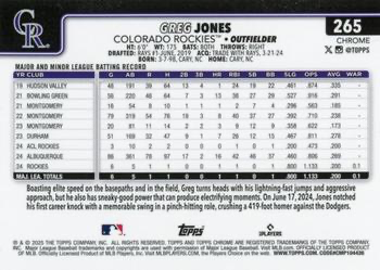 2025 Topps Chrome MLB Greg Jones RC #265 Colorado Rockies