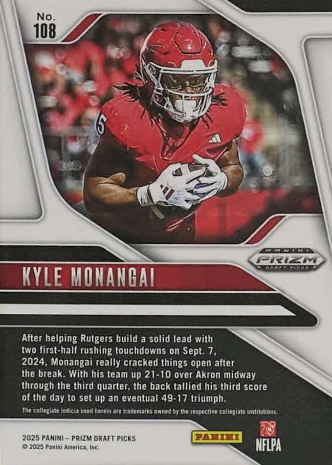 2025 Panini Prizm Draft Picks Kyle Monangai #108 Rutgers Scarlet Knights