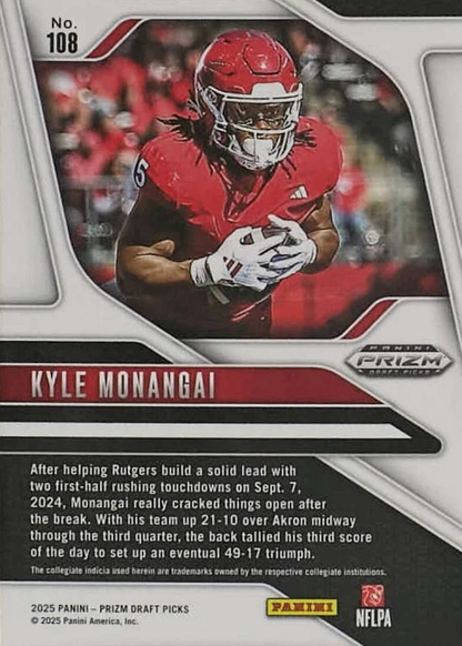 2025 Panini Prizm Draft Picks Kyle Monangai #108 Rutgers Scarlet Knights