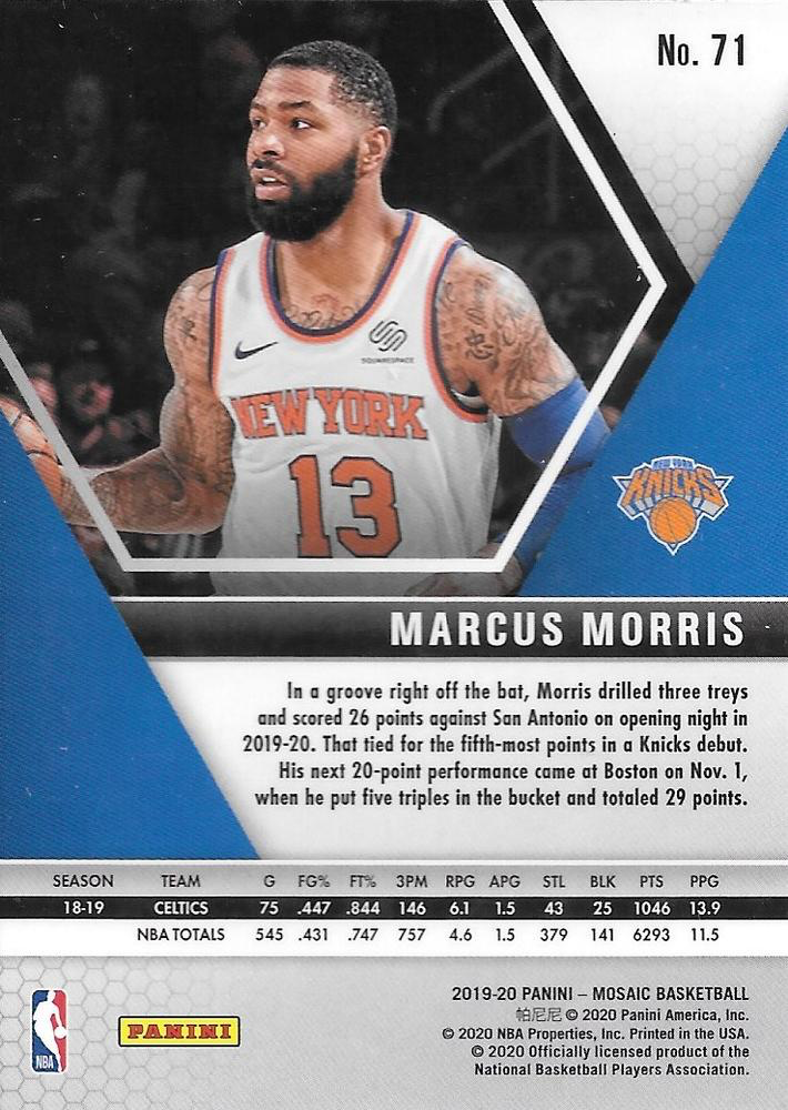 2019 Panini Mosaic Marcus Morris #71 New York Knicks