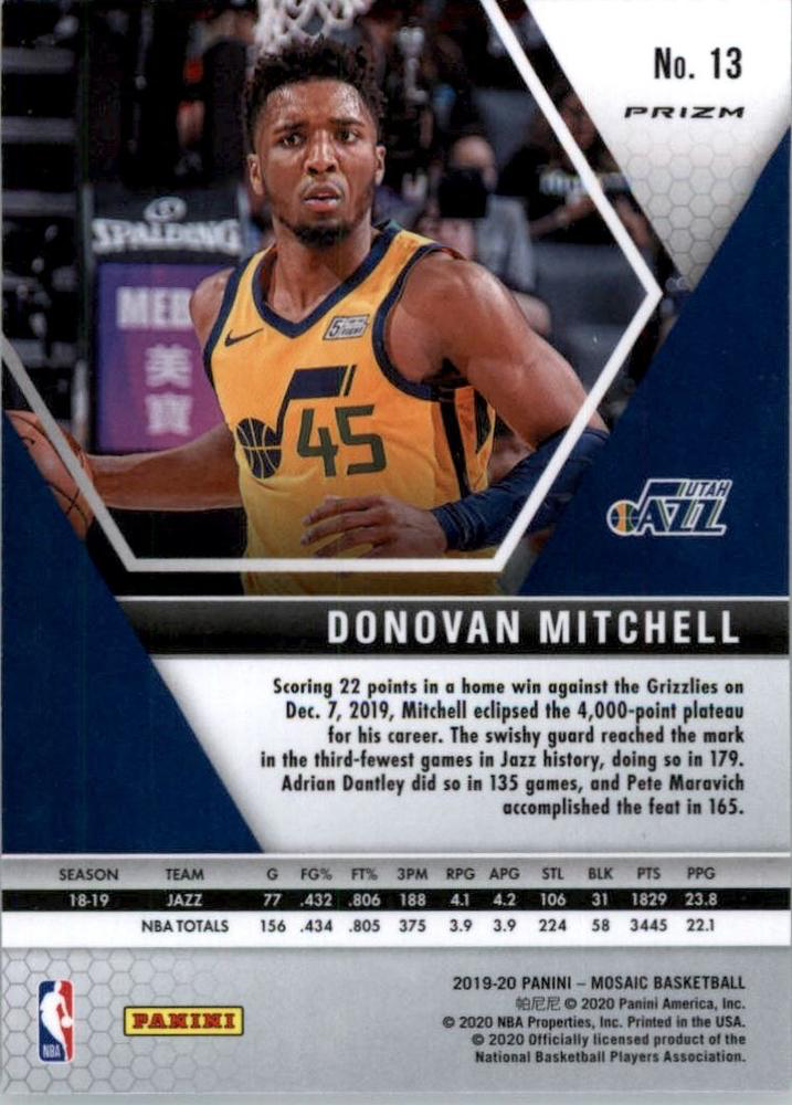 2019 Panini Mosaic Green Prizm Donovan Mitchell #13 Utah Jazz