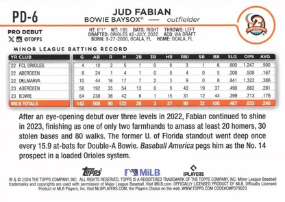 2024 Topps Pro Debut Jud Fabian #PD-6 Bowie Baysox