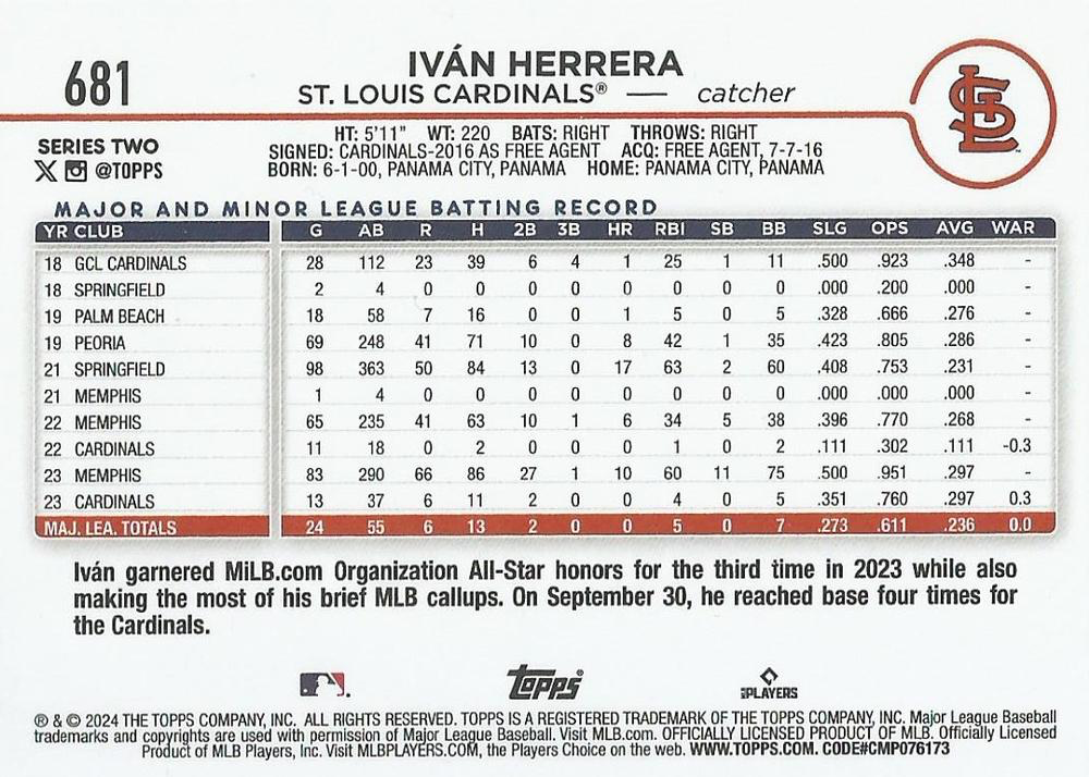 2024 Topps Series 2 Ivan Herrera #681 St. Louis Cardinals
