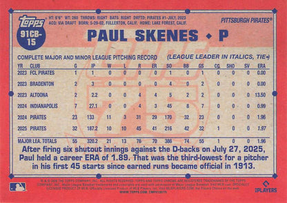 2026 Topps Chrome 1991 35th Paul Skenes #91CB-15 Pittsburgh Pirates