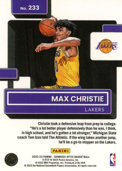 2022 Panini Donruss Optic Max Christie Rated Rookie #233 Los Angeles Lakers
