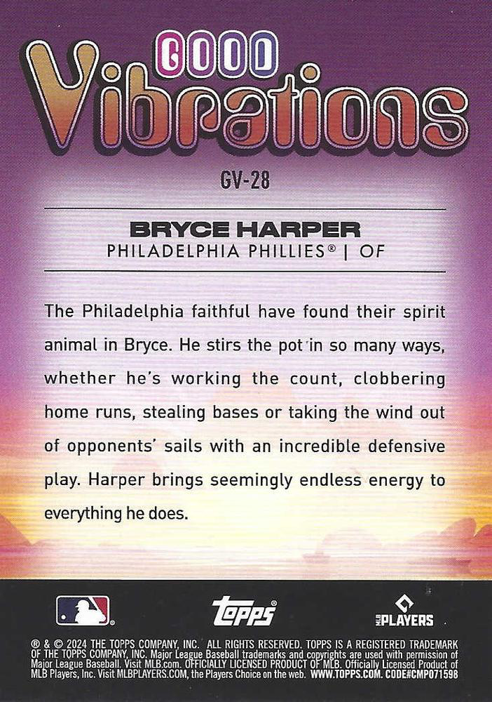2024 Topps Big League Good Vibrations Bryce Harper Philadelphia Phillies #GV-28