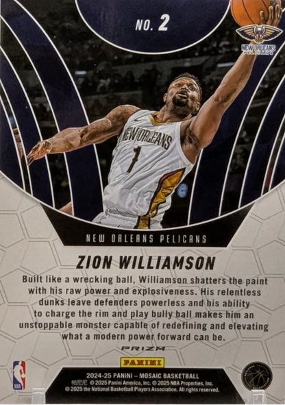 2024 Panini Mosaic Elevate Mosaic Prizm Zion Williamson #2 New Orleans Pelicans