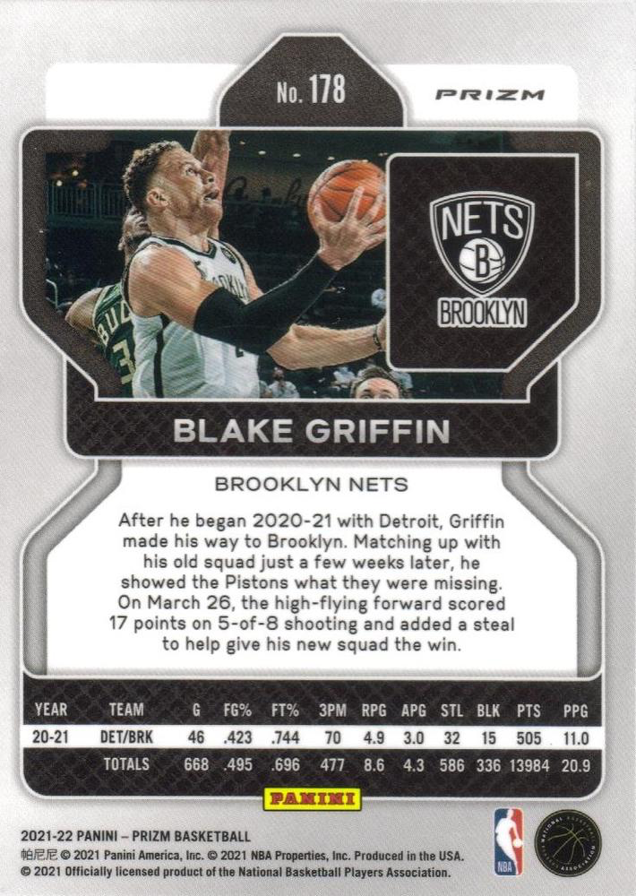2021 Panini Prizm Blake Griffin NBA 75th Anniversary #178 Brooklyn Nets