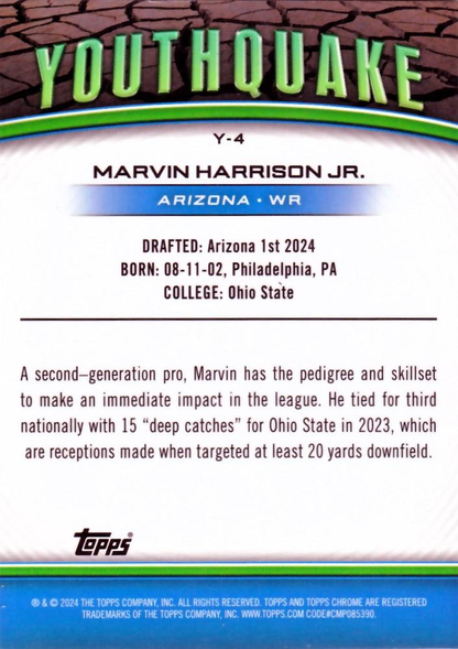 2024 Topps Chrome Youthquake Marvin Harrison Jr. #Y-4 Arizona Cardinals