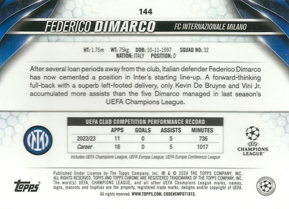 2023 Topps Chrome UEFA Club Competitions Federico Dimarco #144 Inter Milan