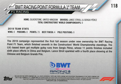 2020 Topps Chrome Formula 1 BWT Racing Point Formula 1 Team TC #118