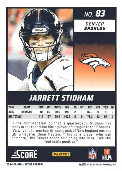 2024 Panini Score Football Jarrett Stidham Denver Broncos #83