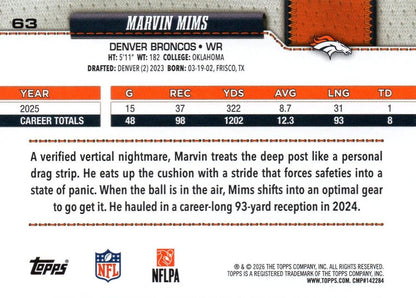 2026 Topps Flagship Marvin Mims #63 Denver Broncos