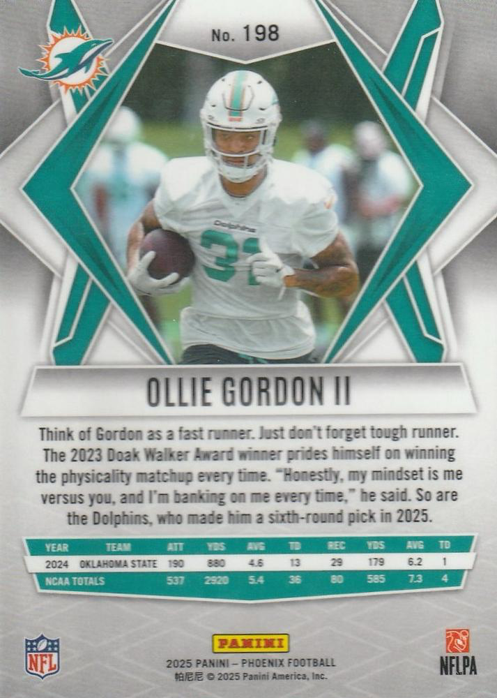 2025 Panini Phoenix Ollie Gordon II RC #198 Miami Dolphins