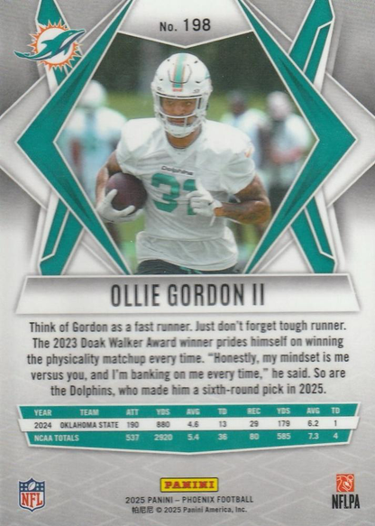 2025 Panini Phoenix Ollie Gordon II RC #198 Miami Dolphins
