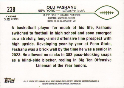2024 Topps Chrome Football Olu Fashanu RC #238 New York Jets
