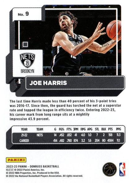 2022 Panini Donruss Joe Harris #9 Brooklyn Nets