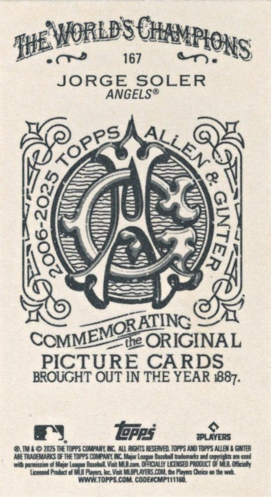 2025 Topps Allen & Ginter Mini A & G Back Jorge Soler #167 Los Angeles Angels