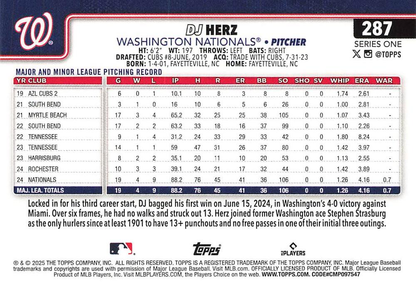 2025 Topps Series 1 DJ Herz RC Washington Nationals #287