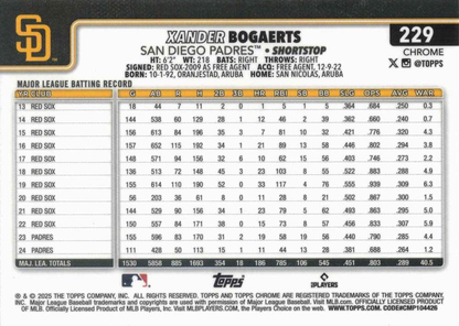 2025 Topps Chrome MLB Xander Bogaerts #229 San Diego Padres