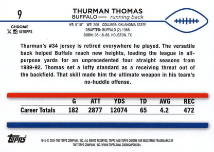 2024 Topps Chrome Football X- Fractor Thurman Thomas #9 Buffalo Bills