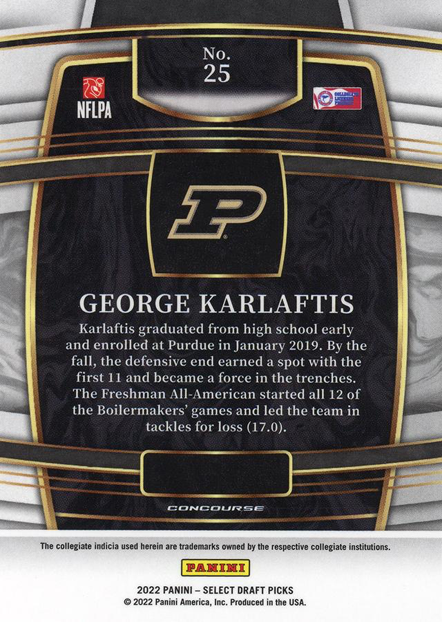 2022 Panini Select Draft Picks Blue George Karlaftis #25 Purdue Boilermakers