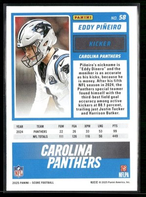 2025 Panini Score Scorecard Eddy Pineiro #58 Carolina Panthers