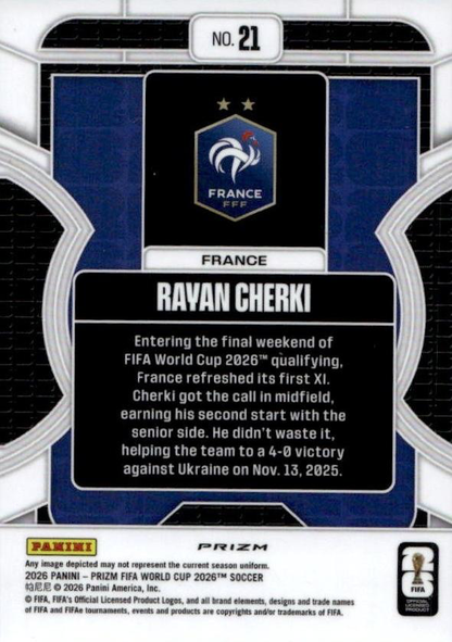 2026 Panini Prizm FIFA World Cup Phenomenon Rayan Cherki #21 France
