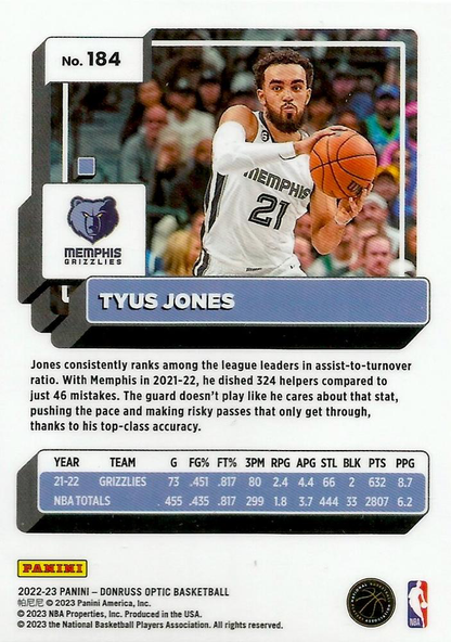 2022 Panini Donruss Optic Tyus Jones #184 Memphis Grizzlies