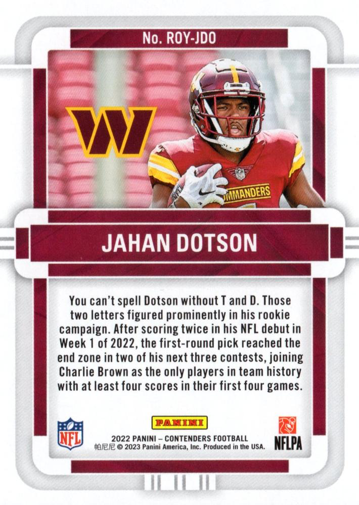 2022 Panini Contenders Rookie of the Year Emerald Jahan Dotson #ROY-JDO Commanders