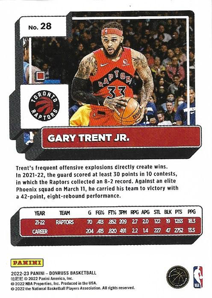 2022 Panini Donruss Gary Trent Jr. #28 Toronto Raptors