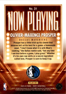 2023 Panini Hoops Now Playing Olivier-Maxence Prosper #31 Dallas Mavericks