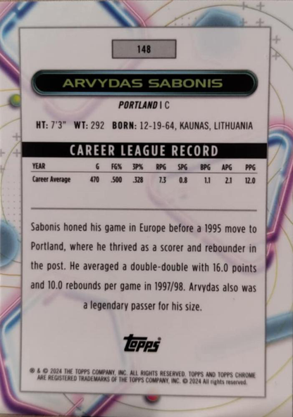 2023 Topps Chrome Cosmic Arvydas Sabonis #148 Portland Trail Blazers