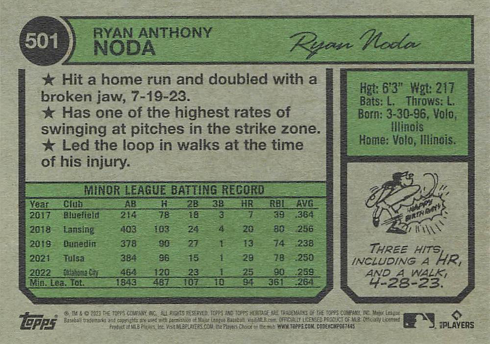 2023 Topps Heritage Ryan Noda RC Oakland Athletics #501