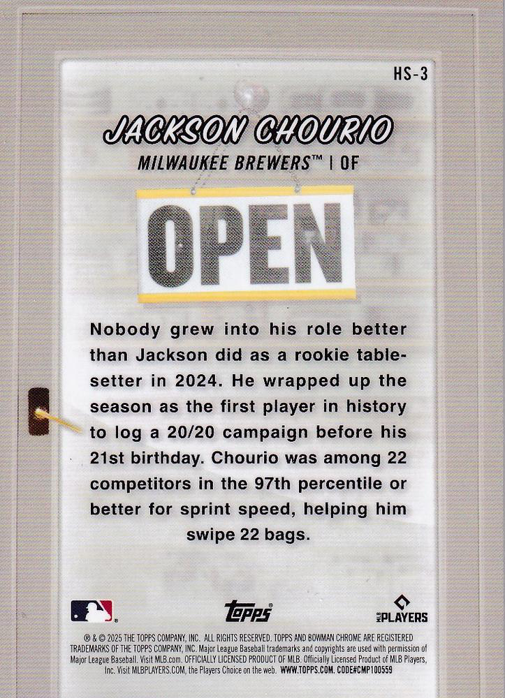 2025 Topps Bowman Hobby Stars Jackson Chourio Milwaukee Brewers #HS-3