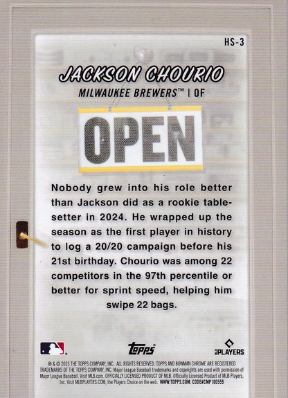 2025 Topps Bowman Hobby Stars Jackson Chourio Milwaukee Brewers #HS-3