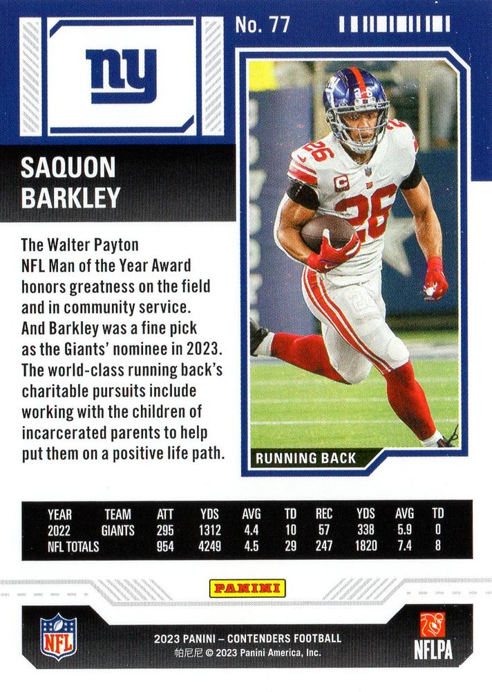 2023 Panini Contenders Saquon Barkley New York Giants #77