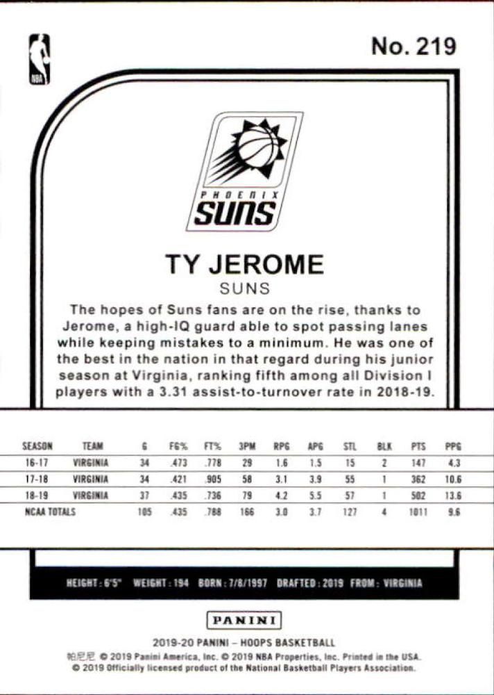 2019 Panini Hoops Ty Jerome RC #219 Phoenix Suns