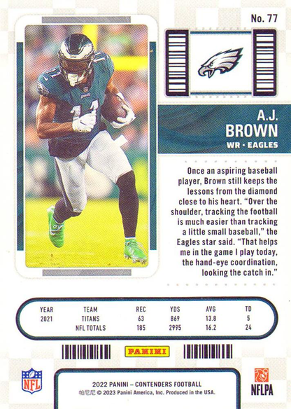 2022 Panini Contenders A.J. Brown Philadelphia Eagles #77