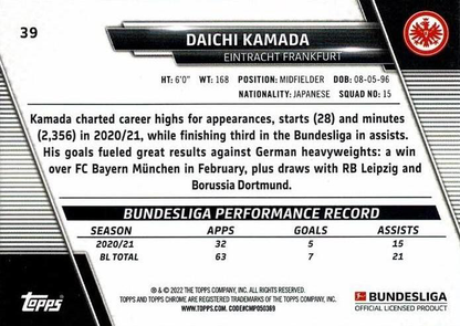2021 Topps Chrome Bundesliga Daichi Kamada #39 Eintracht Frankfurt