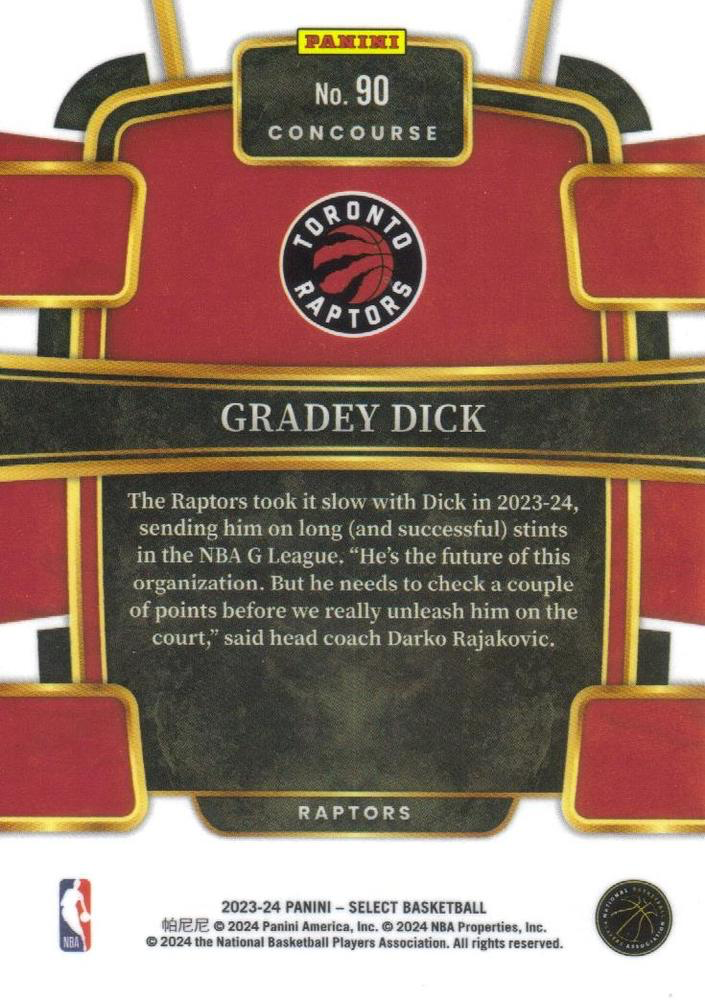 2023 Panini Select NBA Blue Gradey Dick RC #90 Toronto Raptors
