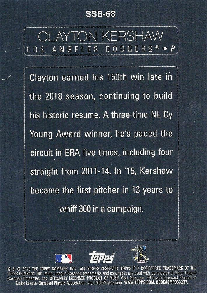 2019 Topps Series Stars of the Game Clayton Kershaw #SSB-68 Los Angeles Dodgers
