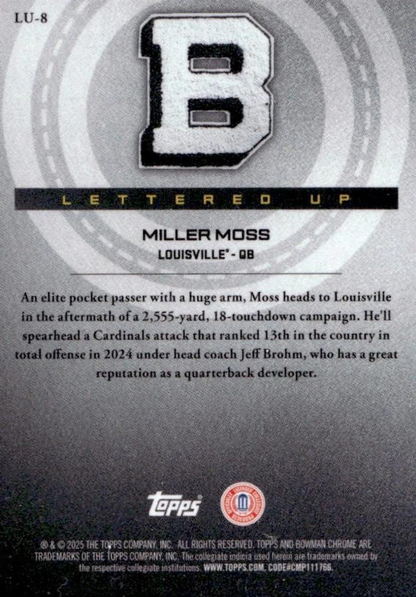 2025 Topps Bowman U Chrome Lettered Up Miller Moss #LU-8 Louisville Cardinals