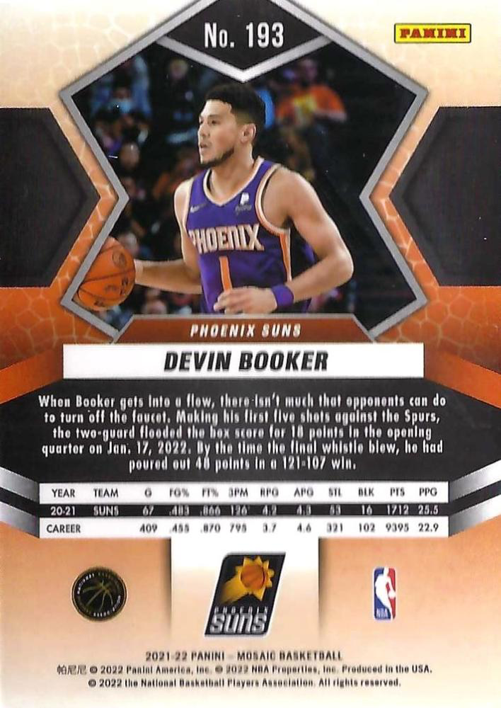 2021 Panini Mosaic Devin Booker #193 Phoenix Suns